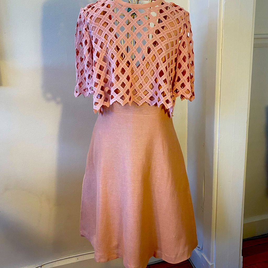 Sandro Dress W/ Cotton Windowpane Overlay
